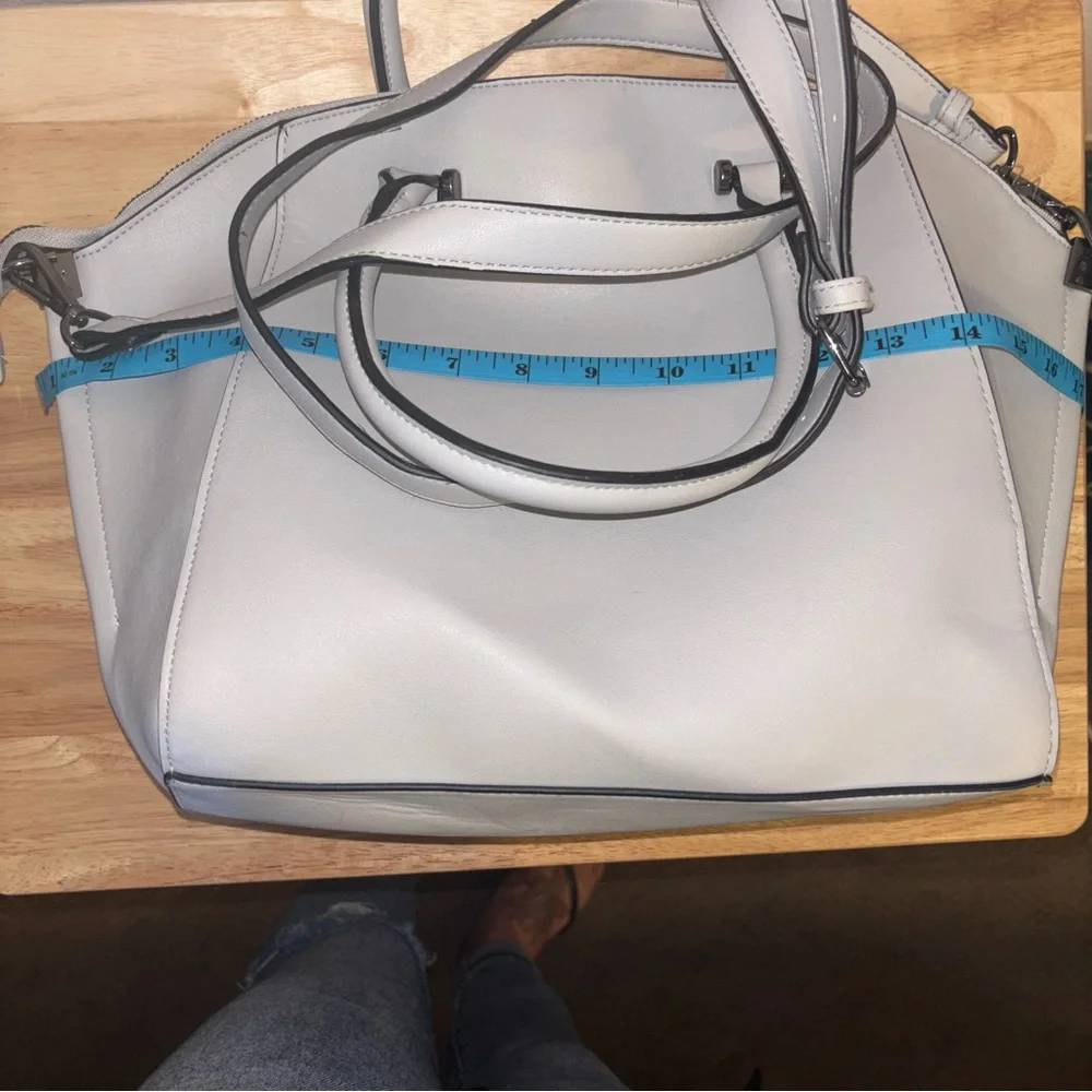 Structured Large Light Gray Satchel, Purse with Shoulder Strap